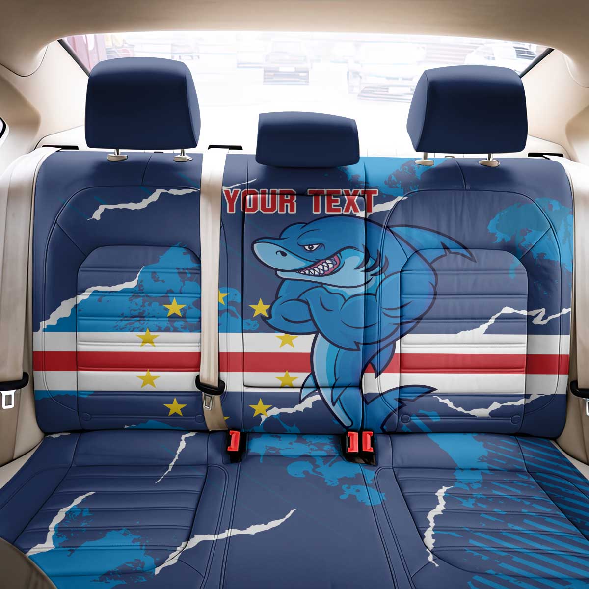 Custom Cape Verde Football Back Car Seat Cover Go Blue Sharks - Mascot Version - Wonder Print Shop