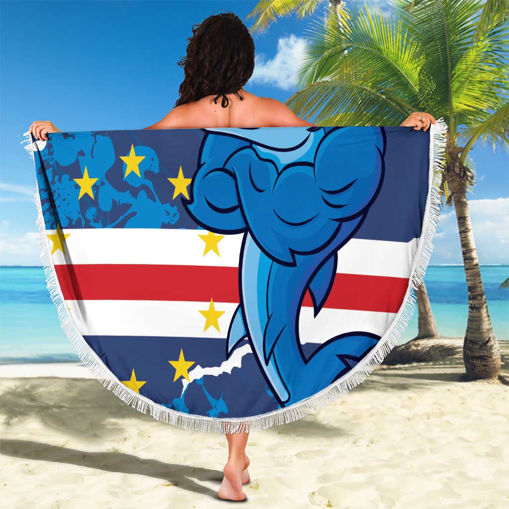 Custom Cape Verde Football Beach Blanket Go Blue Sharks - Mascot Version - Wonder Print Shop
