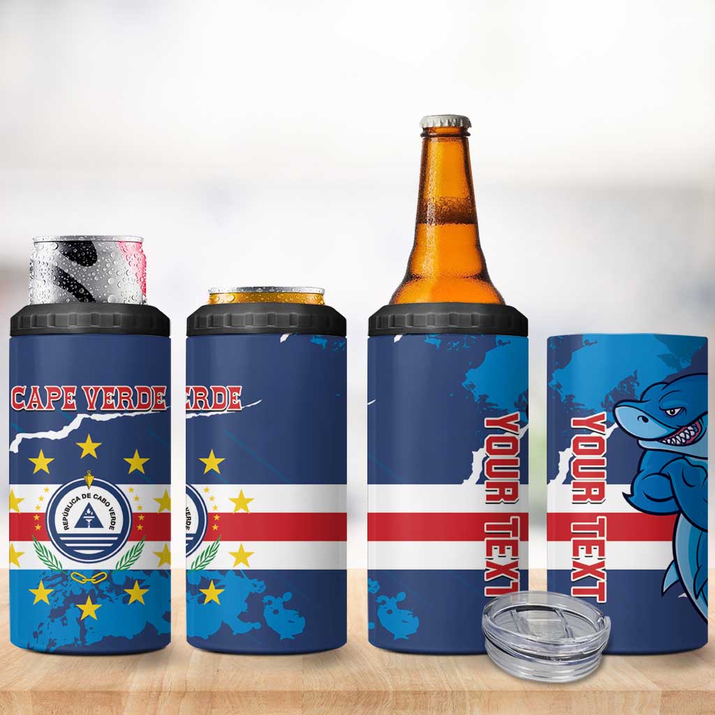 Custom Cape Verde Football 4 in 1 Can Cooler Tumbler Go Blue Sharks - Mascot Version - Wonder Print Shop