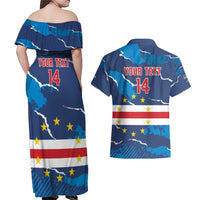 Custom Cape Verde Football Couples Matching Off Shoulder Maxi Dress and Hawaiian Shirt Go Blue Sharks - Mascot Version - Wonder Print Shop