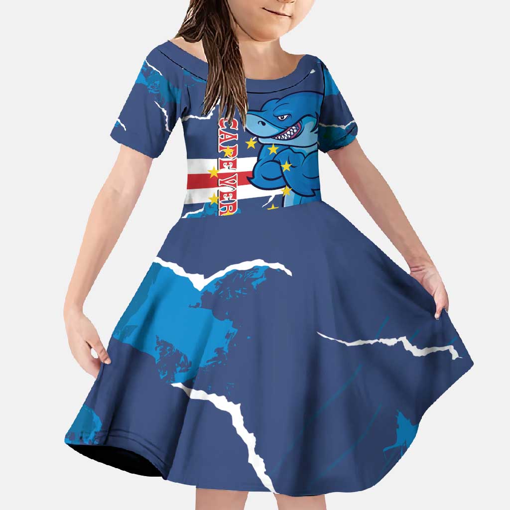 Custom Cape Verde Football Family Matching Off Shoulder Maxi Dress and Hawaiian Shirt Go Blue Sharks - Mascot Version - Wonder Print Shop