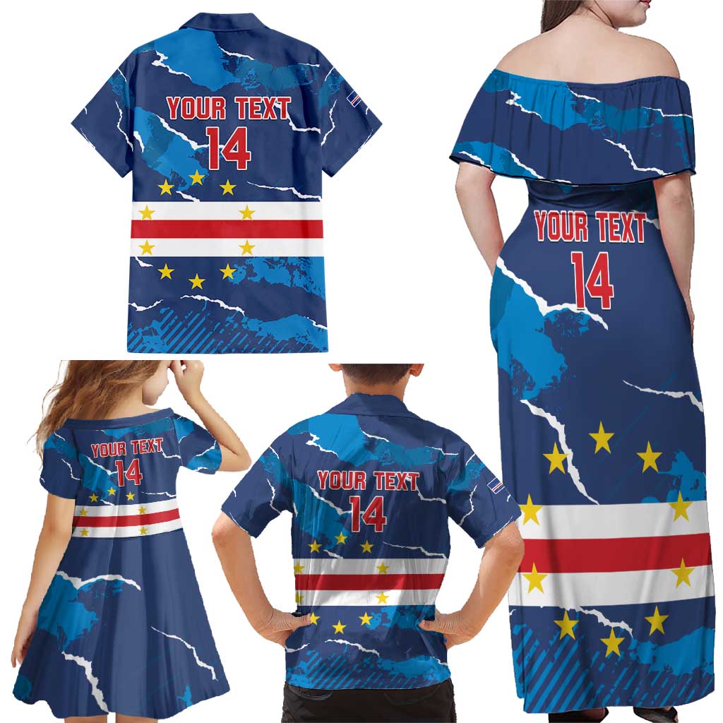 Custom Cape Verde Football Family Matching Off Shoulder Maxi Dress and Hawaiian Shirt Go Blue Sharks - Mascot Version - Wonder Print Shop