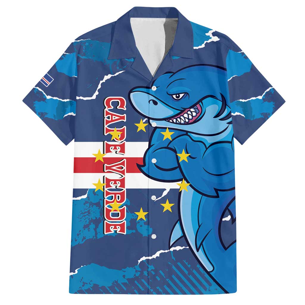Custom Cape Verde Football Family Matching Off Shoulder Maxi Dress and Hawaiian Shirt Go Blue Sharks - Mascot Version - Wonder Print Shop