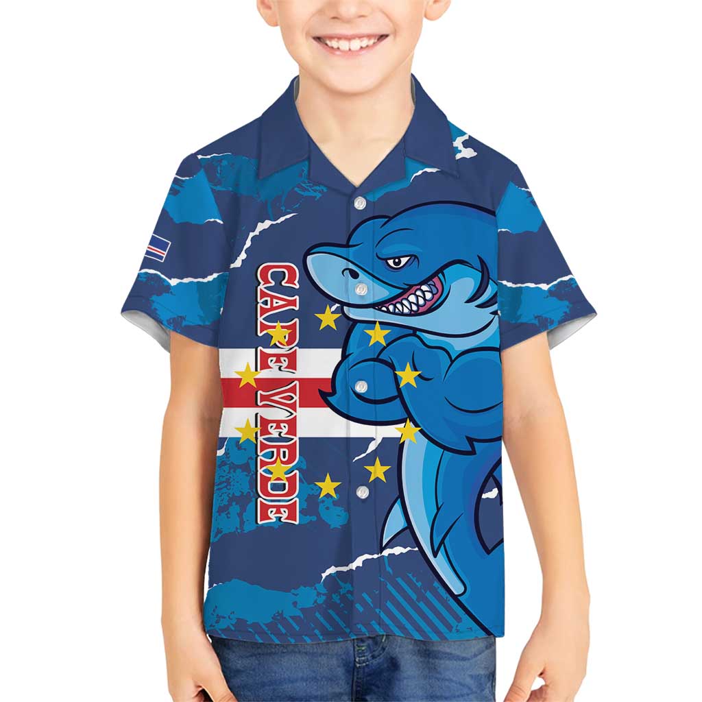 Custom Cape Verde Football Family Matching Off Shoulder Maxi Dress and Hawaiian Shirt Go Blue Sharks - Mascot Version - Wonder Print Shop