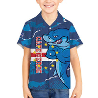 Custom Cape Verde Football Family Matching Off Shoulder Maxi Dress and Hawaiian Shirt Go Blue Sharks - Mascot Version - Wonder Print Shop