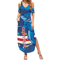 Custom Cape Verde Football Family Matching Summer Maxi Dress and Hawaiian Shirt Go Blue Sharks - Mascot Version - Wonder Print Shop