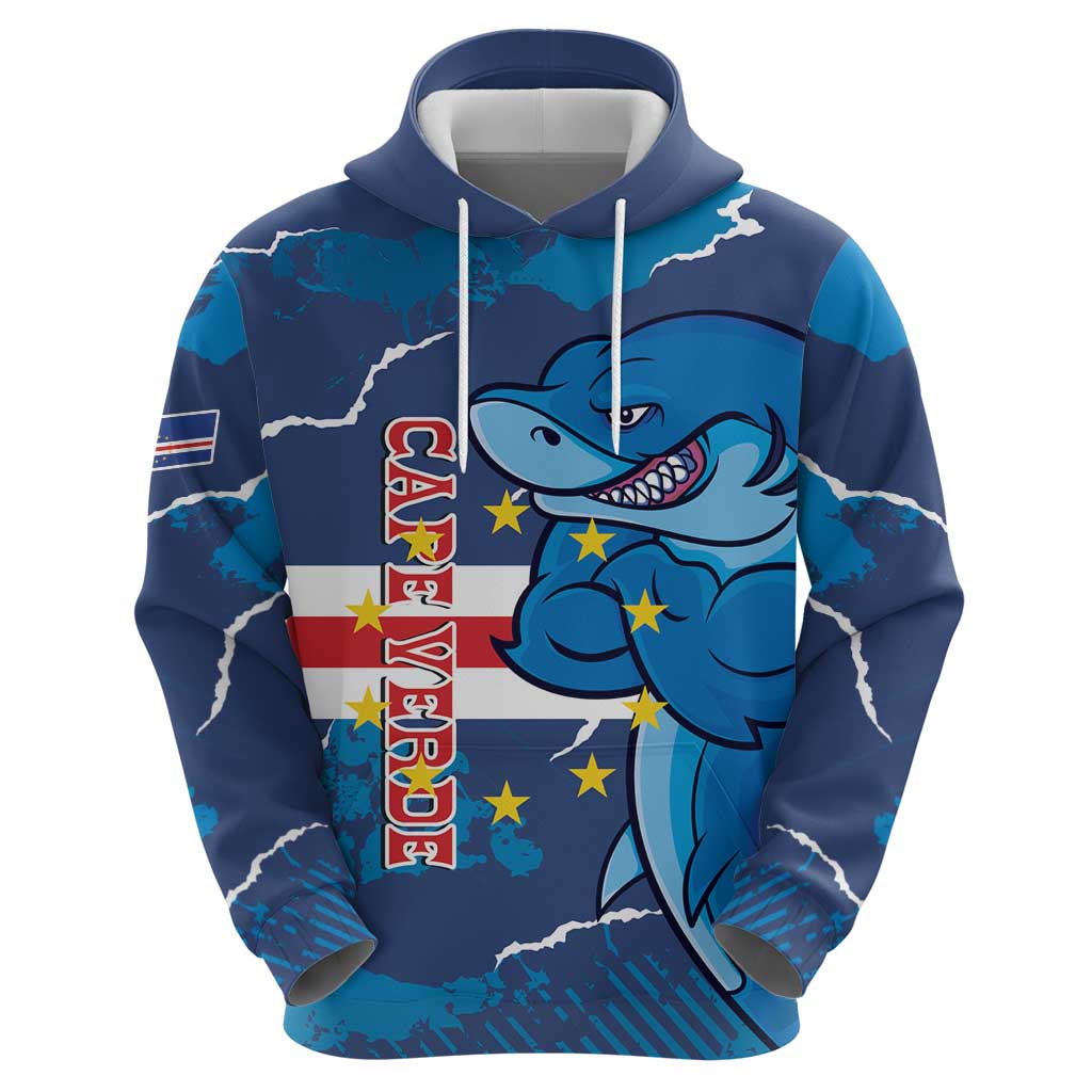 Custom Cape Verde Football Hoodie Go Blue Sharks - Mascot Version - Wonder Print Shop