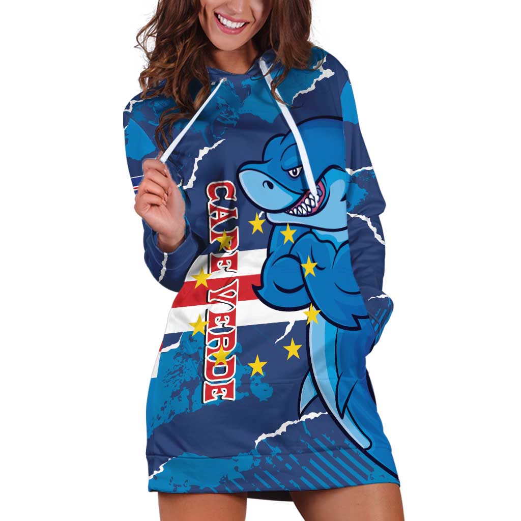 Custom Cape Verde Football Hoodie Dress Go Blue Sharks - Mascot Version - Wonder Print Shop