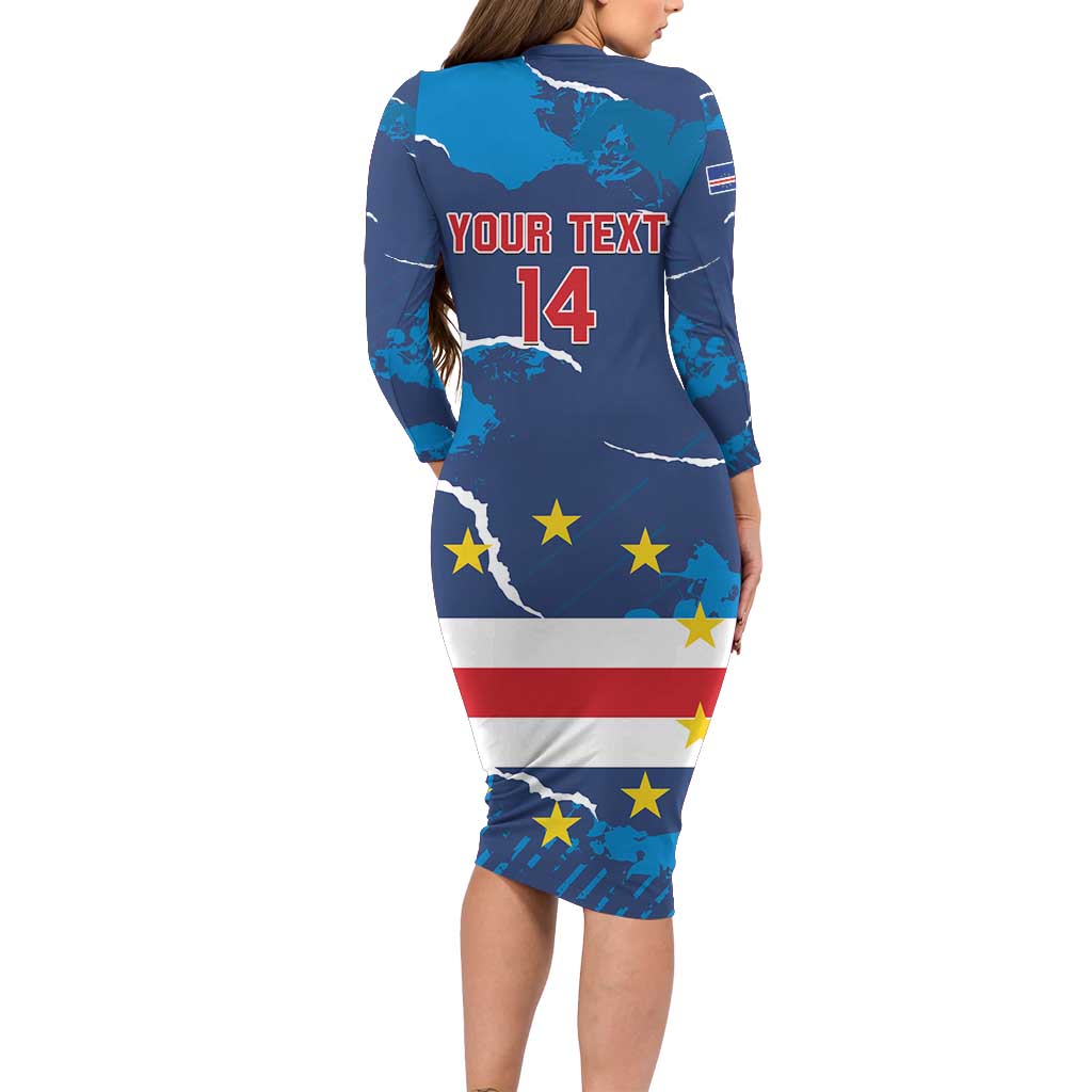 Custom Cape Verde Football Long Sleeve Bodycon Dress Go Blue Sharks - Mascot Version - Wonder Print Shop