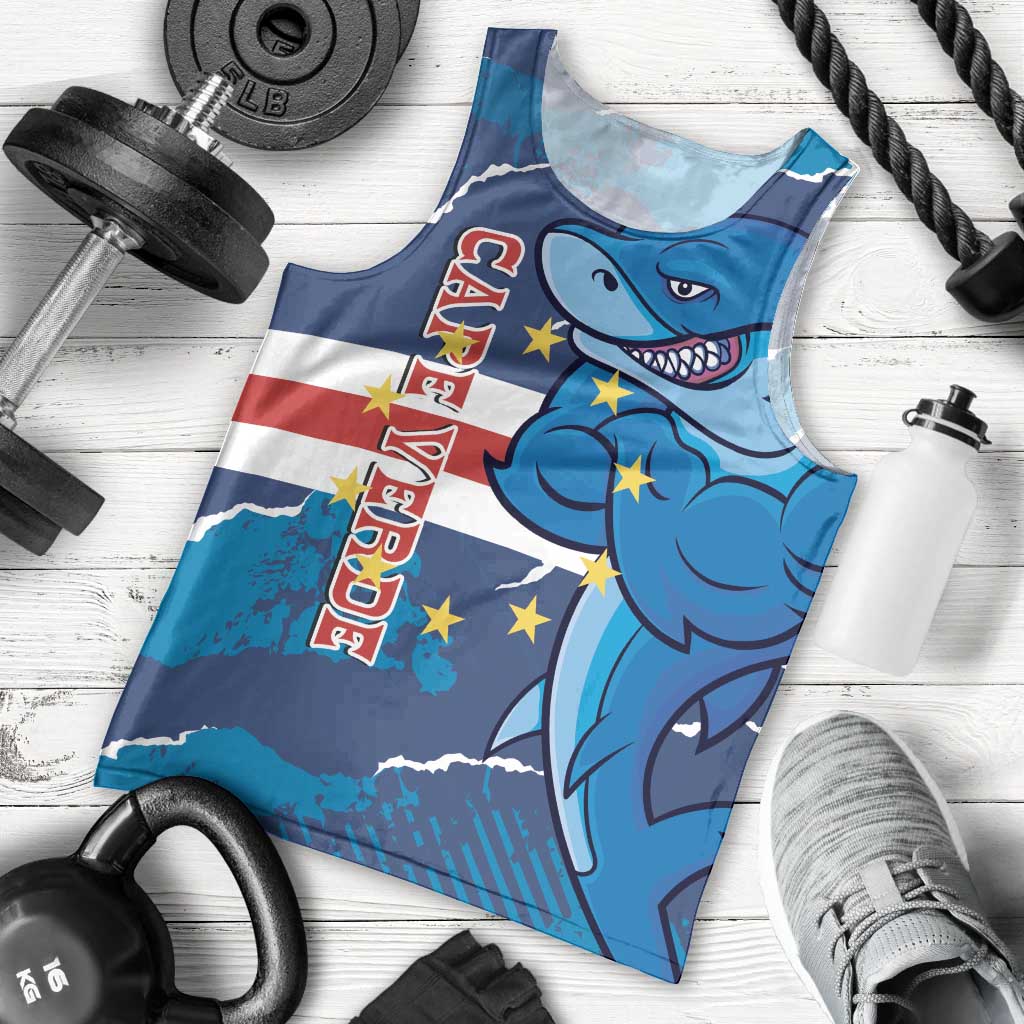 Custom Cape Verde Football Men Tank Top Go Blue Sharks - Mascot Version - Wonder Print Shop