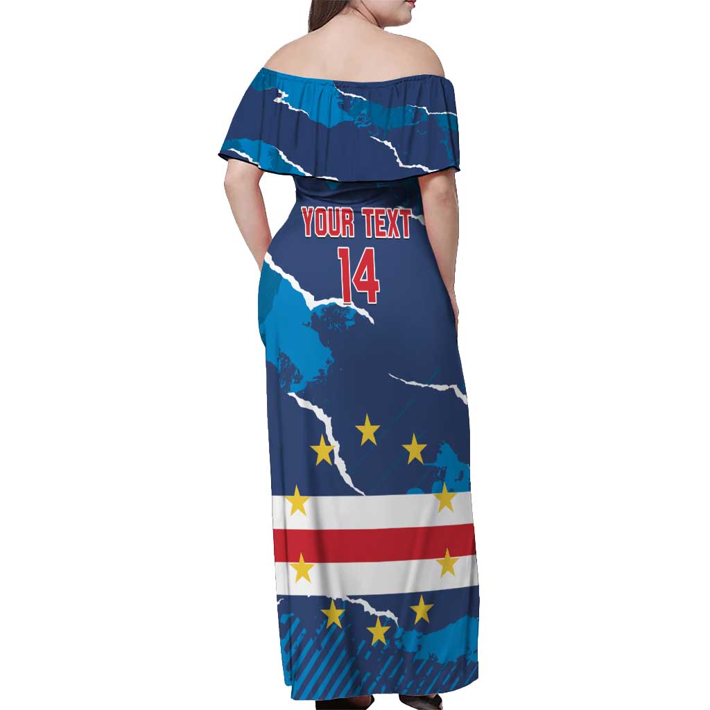 Custom Cape Verde Football Off Shoulder Maxi Dress Go Blue Sharks - Mascot Version - Wonder Print Shop