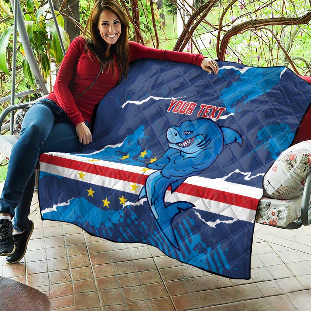 Custom Cape Verde Football Quilt Go Blue Sharks - Mascot Version - Wonder Print Shop