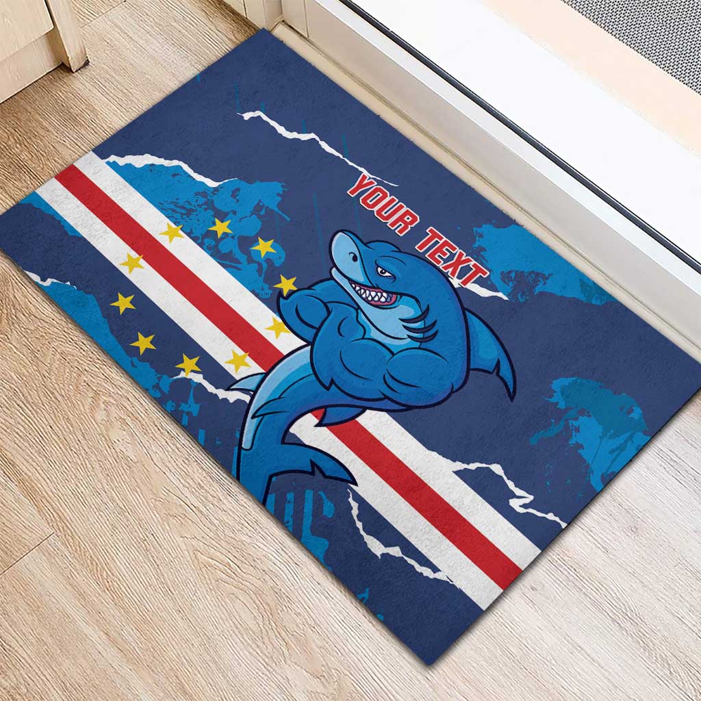 Custom Cape Verde Football Rubber Doormat Go Blue Sharks - Mascot Version - Wonder Print Shop