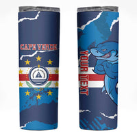 Custom Cape Verde Football Skinny Tumbler Go Blue Sharks - Mascot Version - Wonder Print Shop