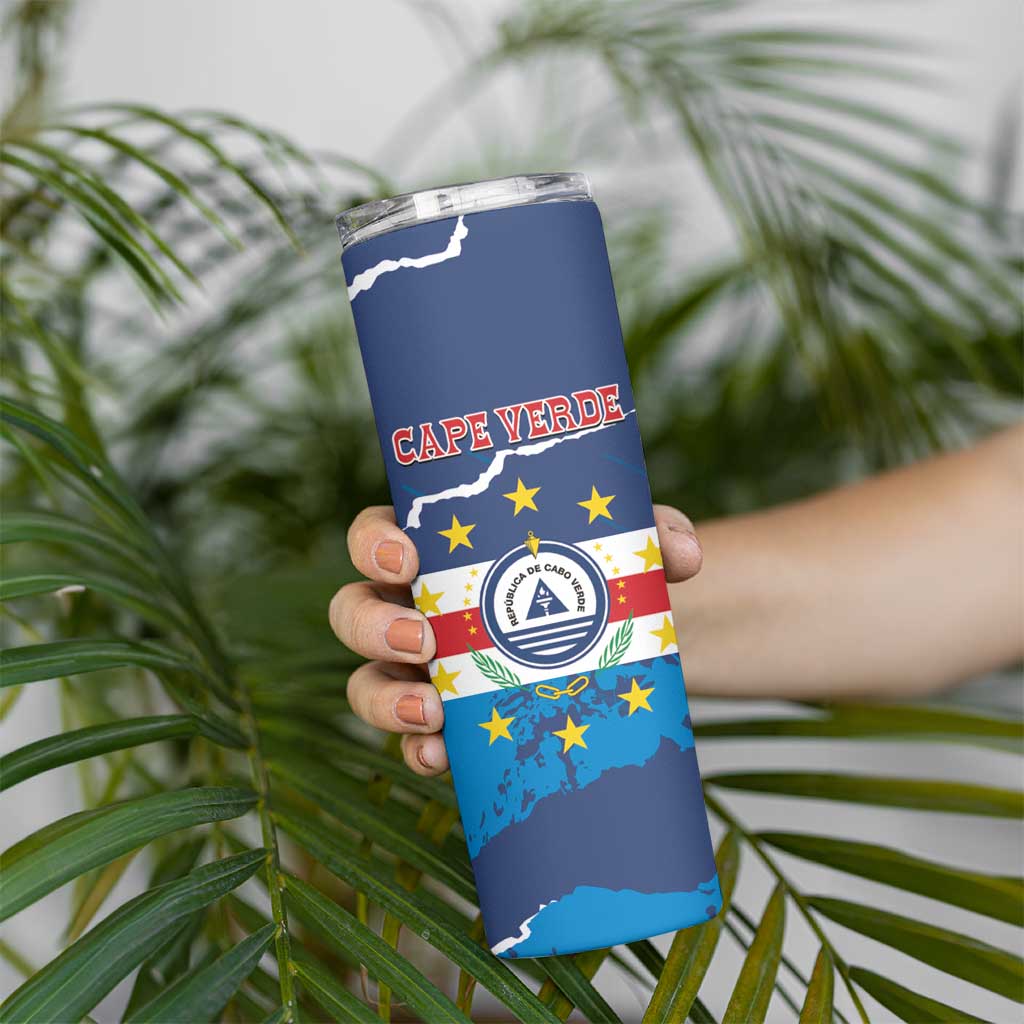 Custom Cape Verde Football Skinny Tumbler Go Blue Sharks - Mascot Version - Wonder Print Shop