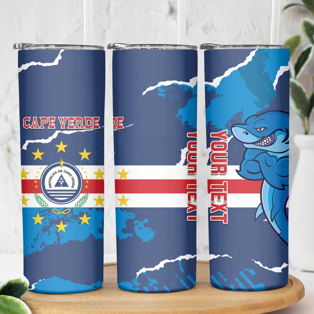Custom Cape Verde Football Skinny Tumbler Go Blue Sharks - Mascot Version - Wonder Print Shop