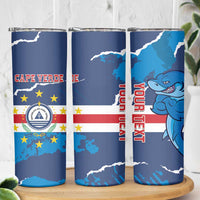 Custom Cape Verde Football Skinny Tumbler Go Blue Sharks - Mascot Version - Wonder Print Shop