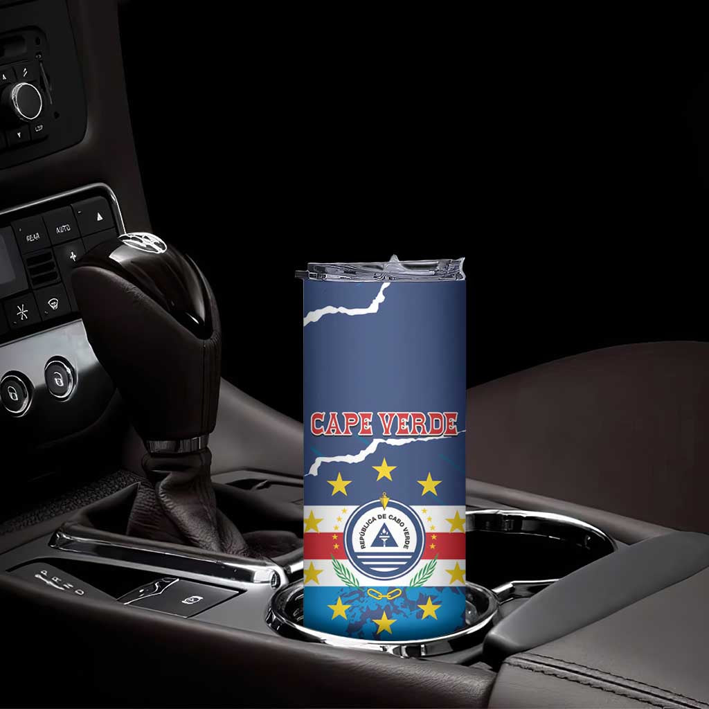 Custom Cape Verde Football Skinny Tumbler Go Blue Sharks - Mascot Version - Wonder Print Shop