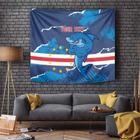 Custom Cape Verde Football Tapestry Go Blue Sharks - Mascot Version - Wonder Print Shop
