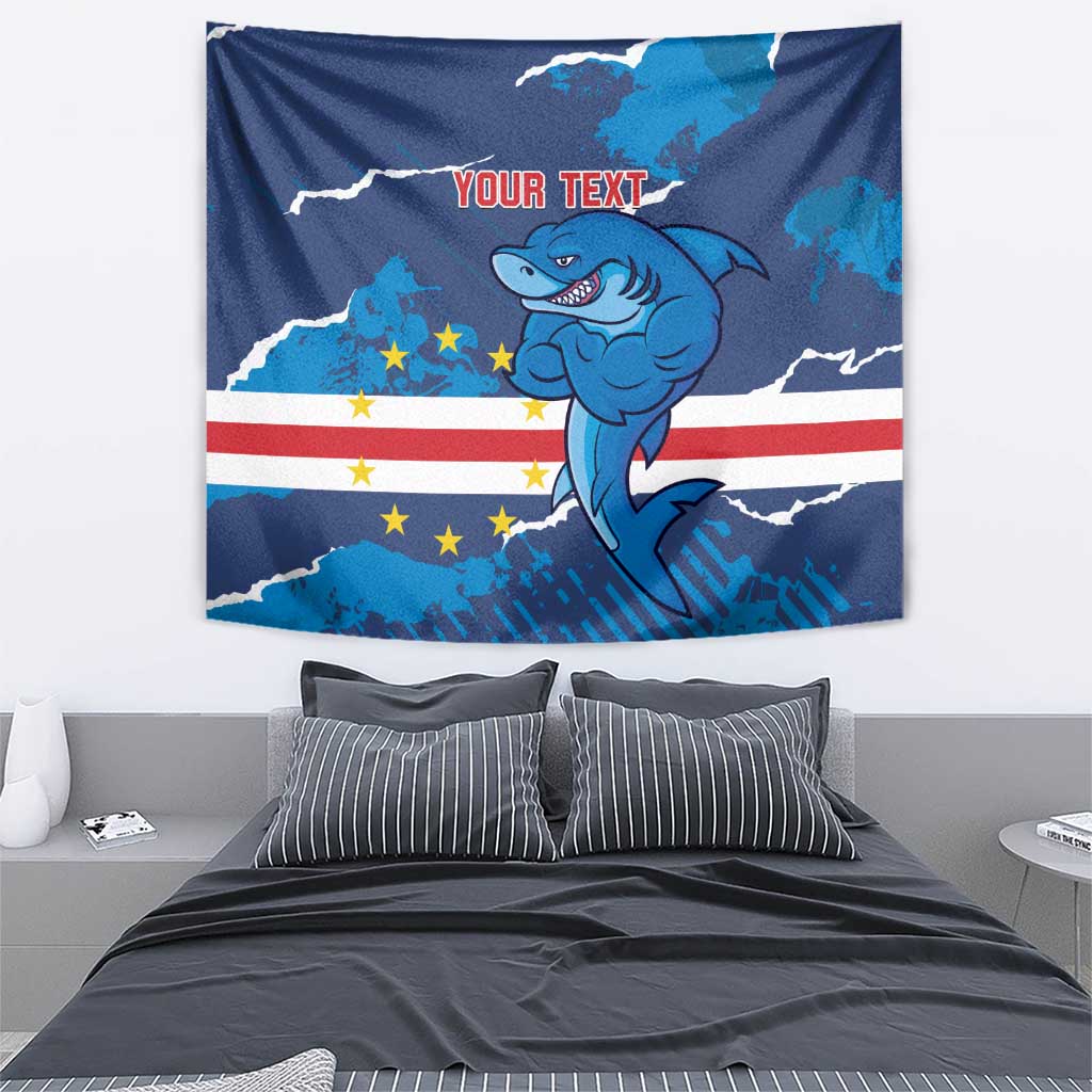 Custom Cape Verde Football Tapestry Go Blue Sharks - Mascot Version - Wonder Print Shop