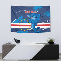 Custom Cape Verde Football Tapestry Go Blue Sharks - Mascot Version - Wonder Print Shop