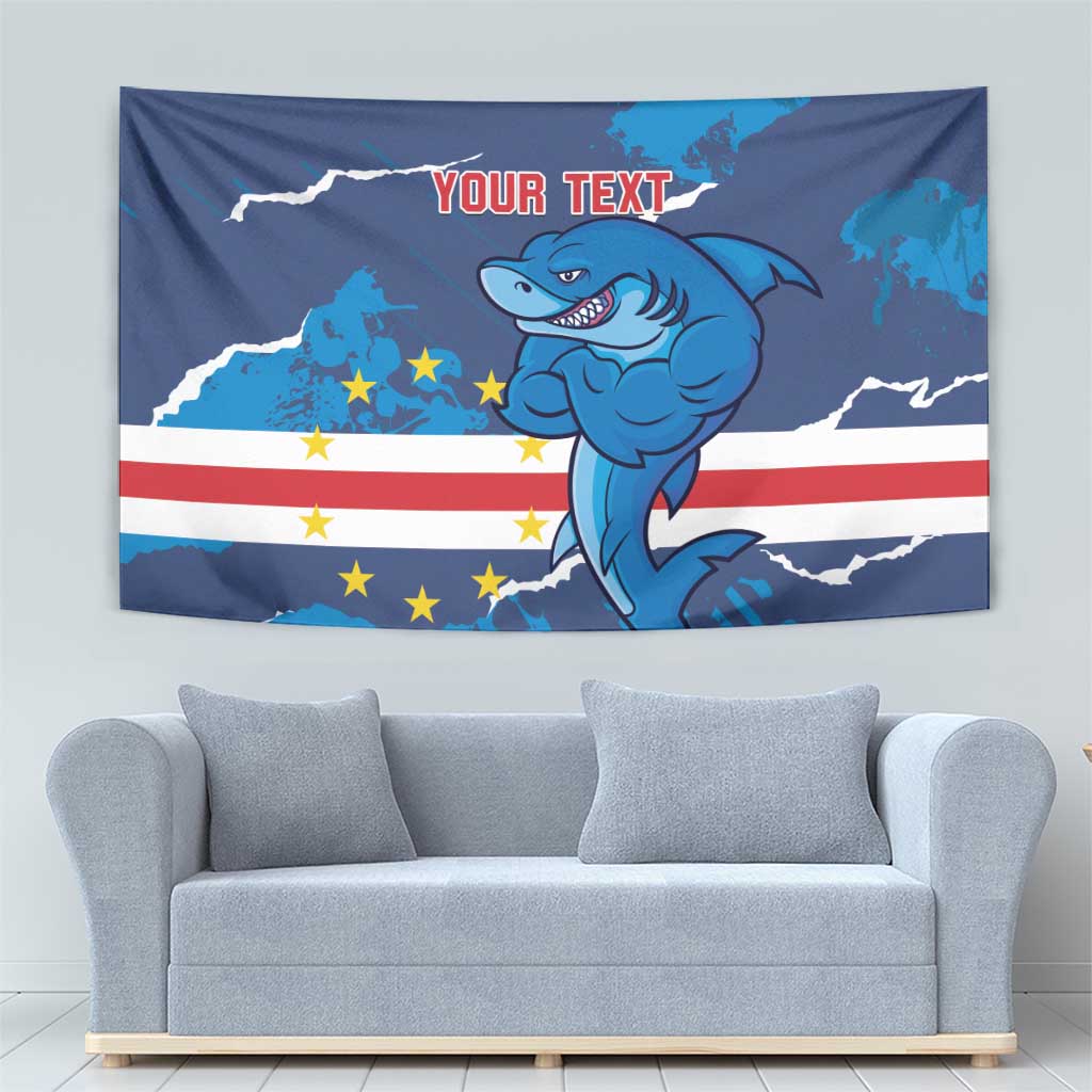 Custom Cape Verde Football Tapestry Go Blue Sharks - Mascot Version - Wonder Print Shop