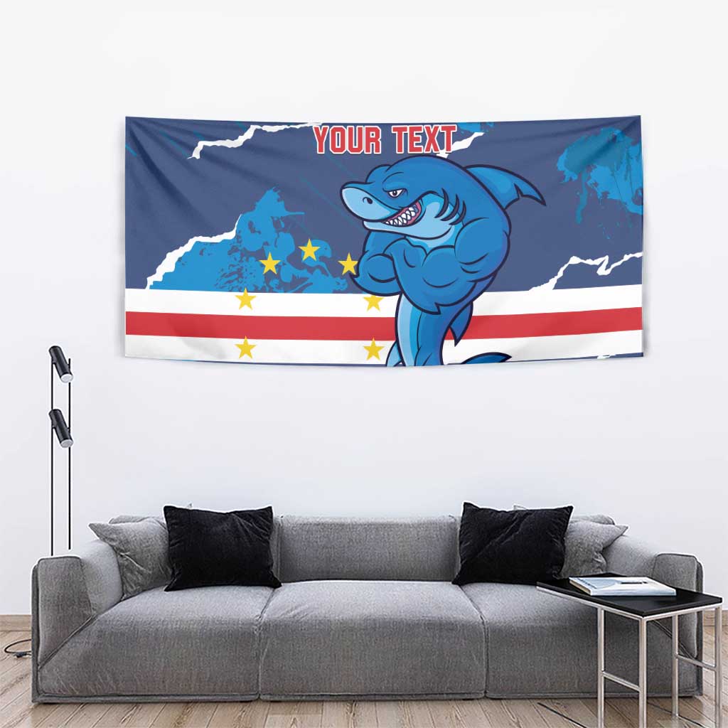 Custom Cape Verde Football Tapestry Go Blue Sharks - Mascot Version - Wonder Print Shop