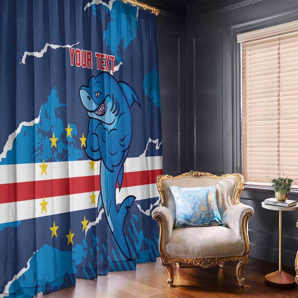 Custom Cape Verde Football Window Curtain Go Blue Sharks - Mascot Version - Wonder Print Shop