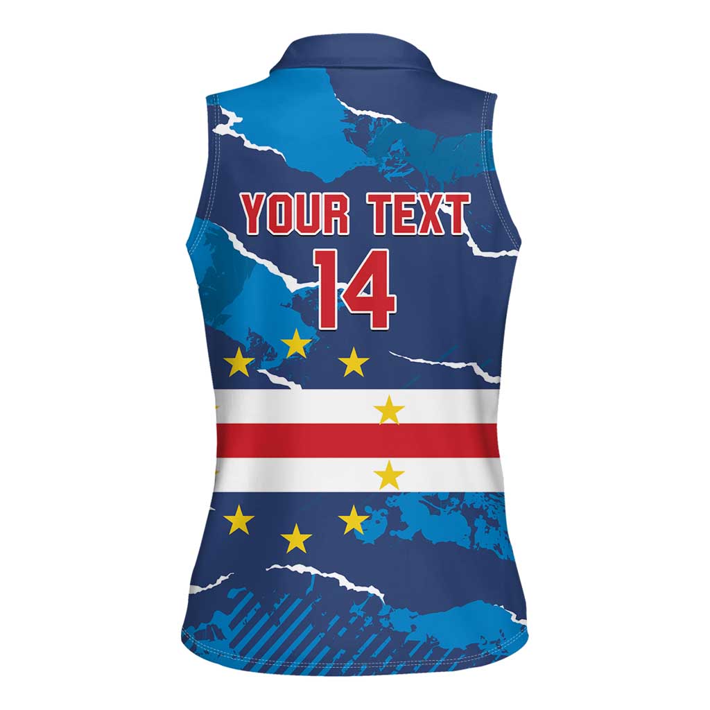 Custom Cape Verde Football Women Sleeveless Polo Shirt Go Blue Sharks - Mascot Version - Wonder Print Shop