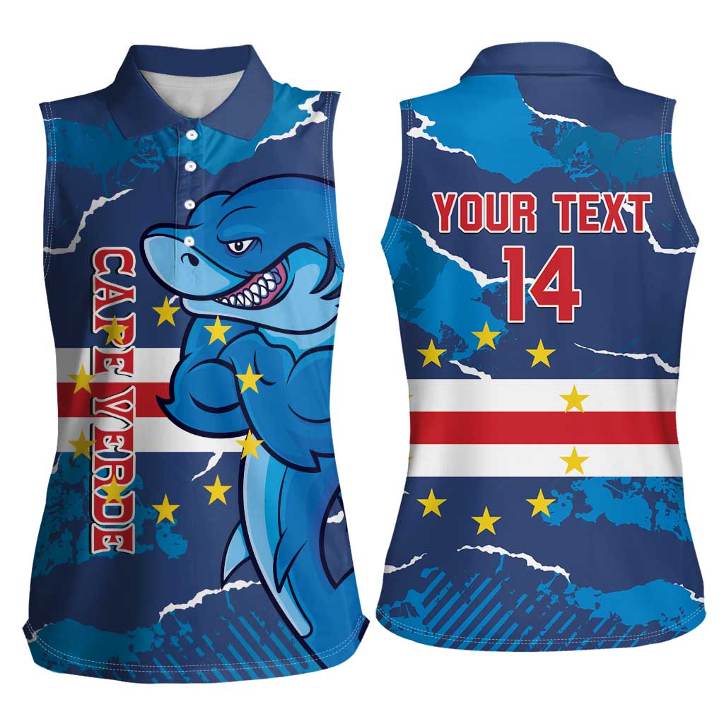 Custom Cape Verde Football Women Sleeveless Polo Shirt Go Blue Sharks - Mascot Version - Wonder Print Shop