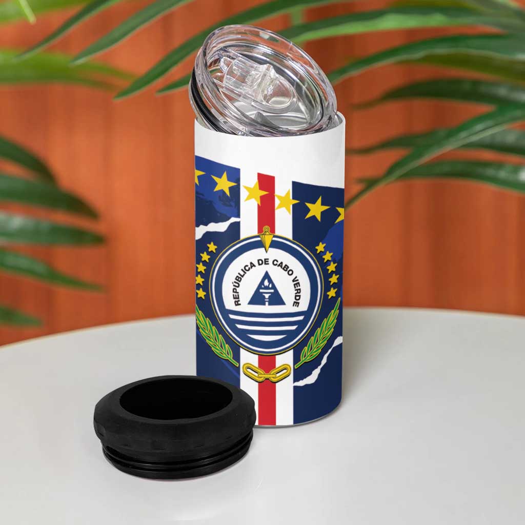 Custom Cape Verde Football 4 in 1 Can Cooler Tumbler Go Blue Sharks - Sporty Version - Wonder Print Shop