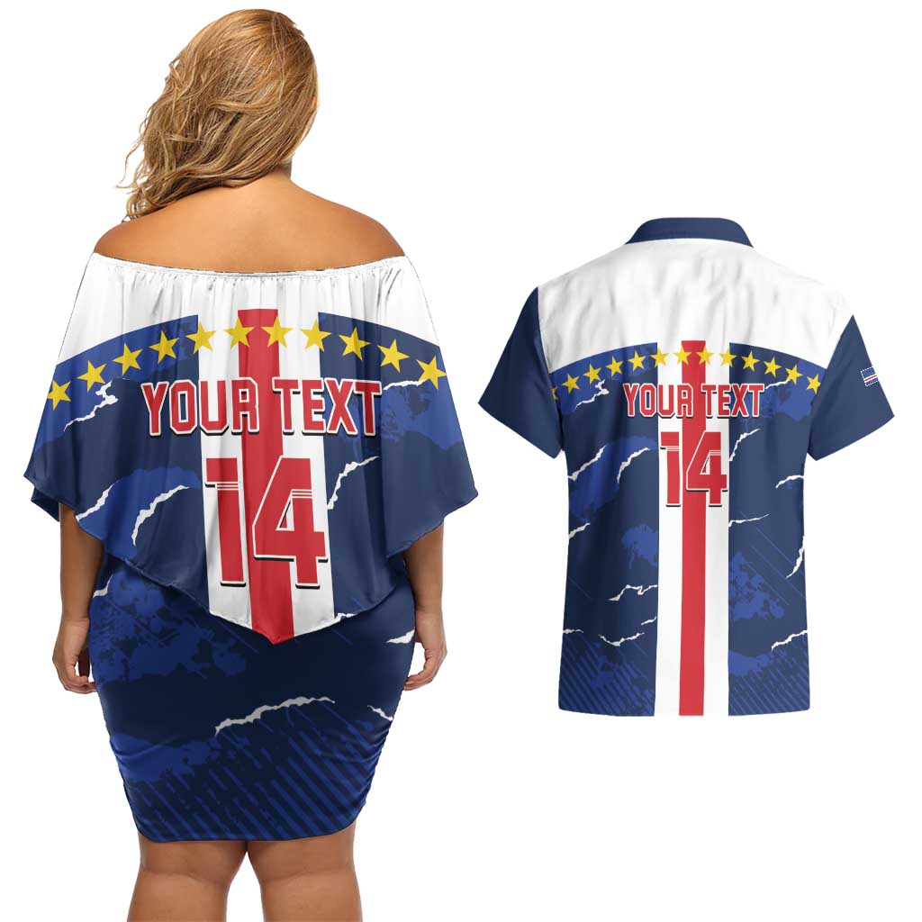Custom Cape Verde Football Couples Matching Off Shoulder Short Dress and Hawaiian Shirt Go Blue Sharks - Sporty Version - Wonder Print Shop