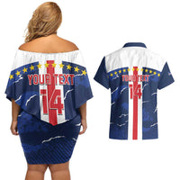 Custom Cape Verde Football Couples Matching Off Shoulder Short Dress and Hawaiian Shirt Go Blue Sharks - Sporty Version - Wonder Print Shop
