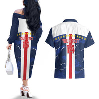 Custom Cape Verde Football Couples Matching Off The Shoulder Long Sleeve Dress and Hawaiian Shirt Go Blue Sharks - Sporty Version - Wonder Print Shop