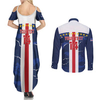 Custom Cape Verde Football Couples Matching Summer Maxi Dress and Long Sleeve Button Shirt Go Blue Sharks - Sporty Version - Wonder Print Shop
