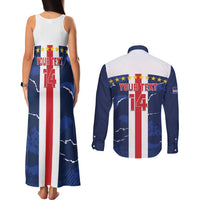 Custom Cape Verde Football Couples Matching Tank Maxi Dress and Long Sleeve Button Shirt Go Blue Sharks - Sporty Version - Wonder Print Shop