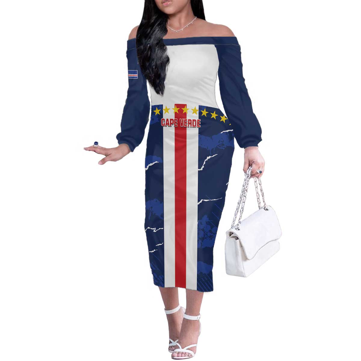 Custom Cape Verde Football Family Matching Off The Shoulder Long Sleeve Dress and Hawaiian Shirt Go Blue Sharks - Sporty Version - Wonder Print Shop