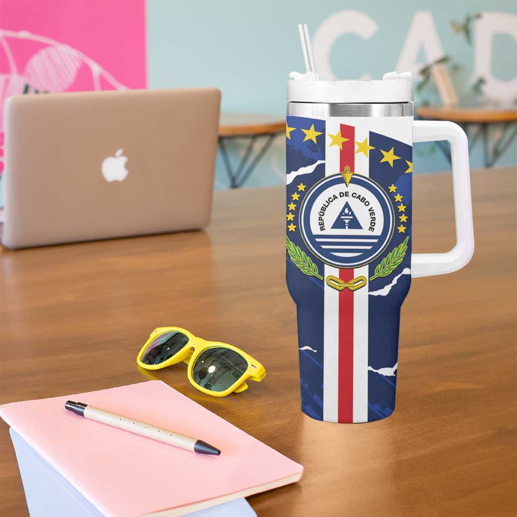 Custom Cape Verde Football Tumbler With Handle Go Blue Sharks - Sporty Version - Wonder Print Shop