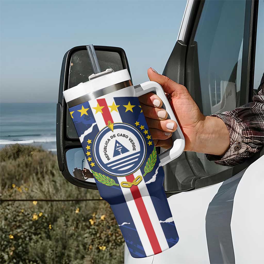 Custom Cape Verde Football Tumbler With Handle Go Blue Sharks - Sporty Version - Wonder Print Shop