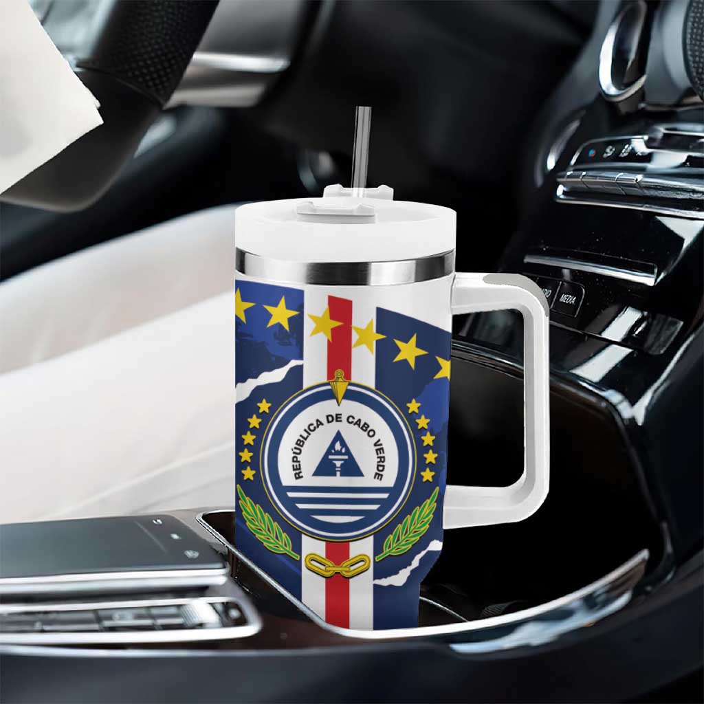 Custom Cape Verde Football Tumbler With Handle Go Blue Sharks - Sporty Version - Wonder Print Shop