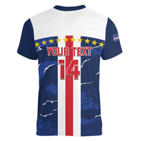 Custom Cape Verde Football Women V-Neck T-Shirt Go Blue Sharks - Sporty Version - Wonder Print Shop