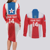 Custom Liberia Football Couples Matching Long Sleeve Bodycon Dress and Long Sleeve Button Shirt Go Lone Stars - Sporty Style - Wonder Print Shop