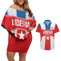 Custom Liberia Football Couples Matching Off Shoulder Short Dress and Hawaiian Shirt Go Lone Stars - Sporty Style - Wonder Print Shop