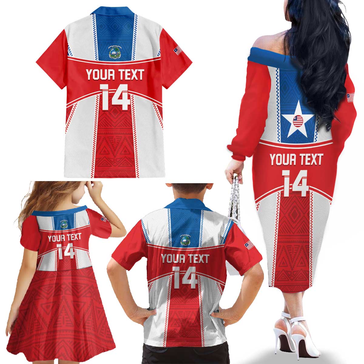 Custom Liberia Football Family Matching Off The Shoulder Long Sleeve Dress and Hawaiian Shirt Go Lone Stars - Sporty Style - Wonder Print Shop