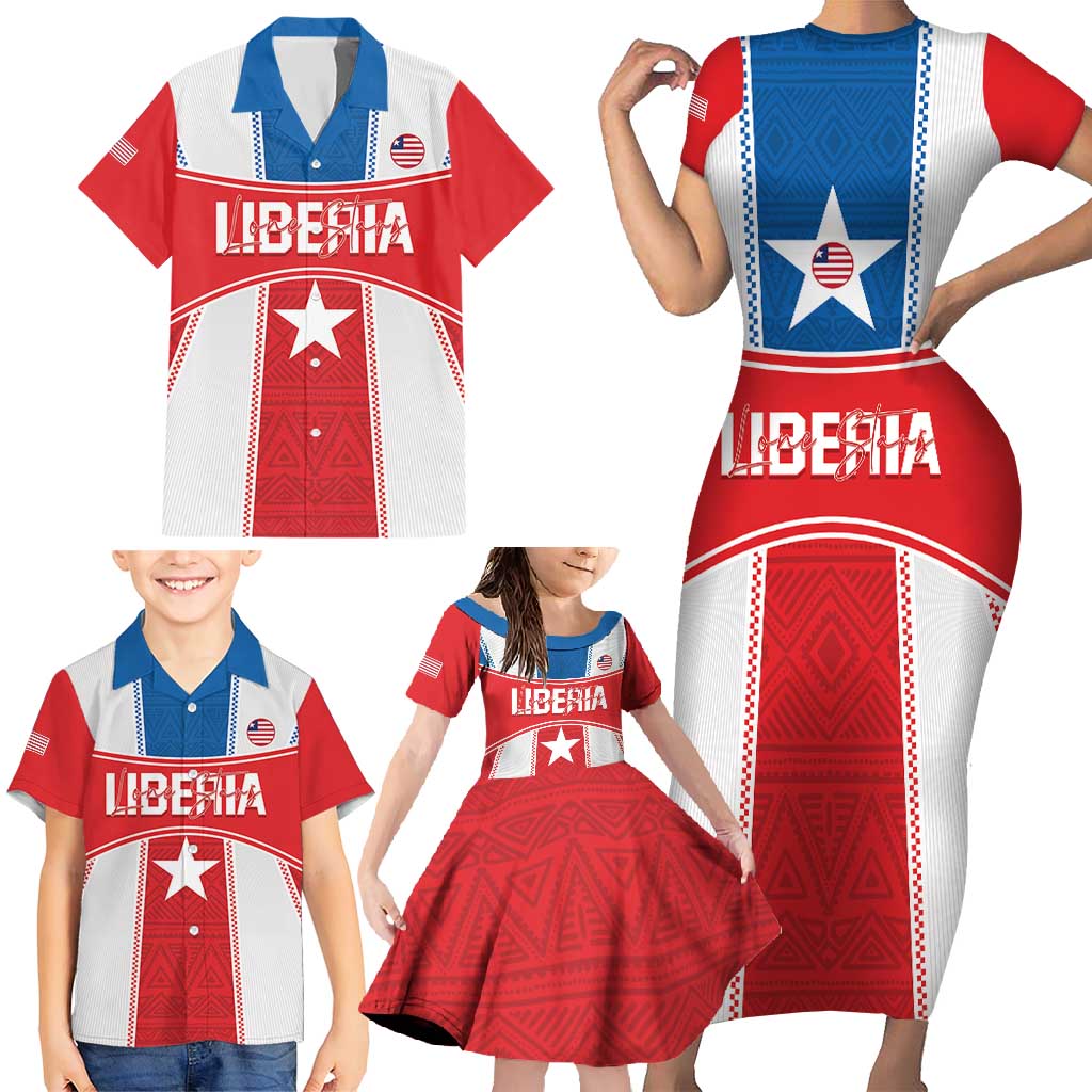 Custom Liberia Football Family Matching Short Sleeve Bodycon Dress and Hawaiian Shirt Go Lone Stars - Sporty Style - Wonder Print Shop
