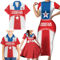 Custom Liberia Football Family Matching Short Sleeve Bodycon Dress and Hawaiian Shirt Go Lone Stars - Sporty Style - Wonder Print Shop