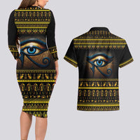Ancient Egypt Eye Of Ra Couples Matching Long Sleeve Bodycon Dress and Hawaiian Shirt Sun To The Egyptians - Wonder Print Shop