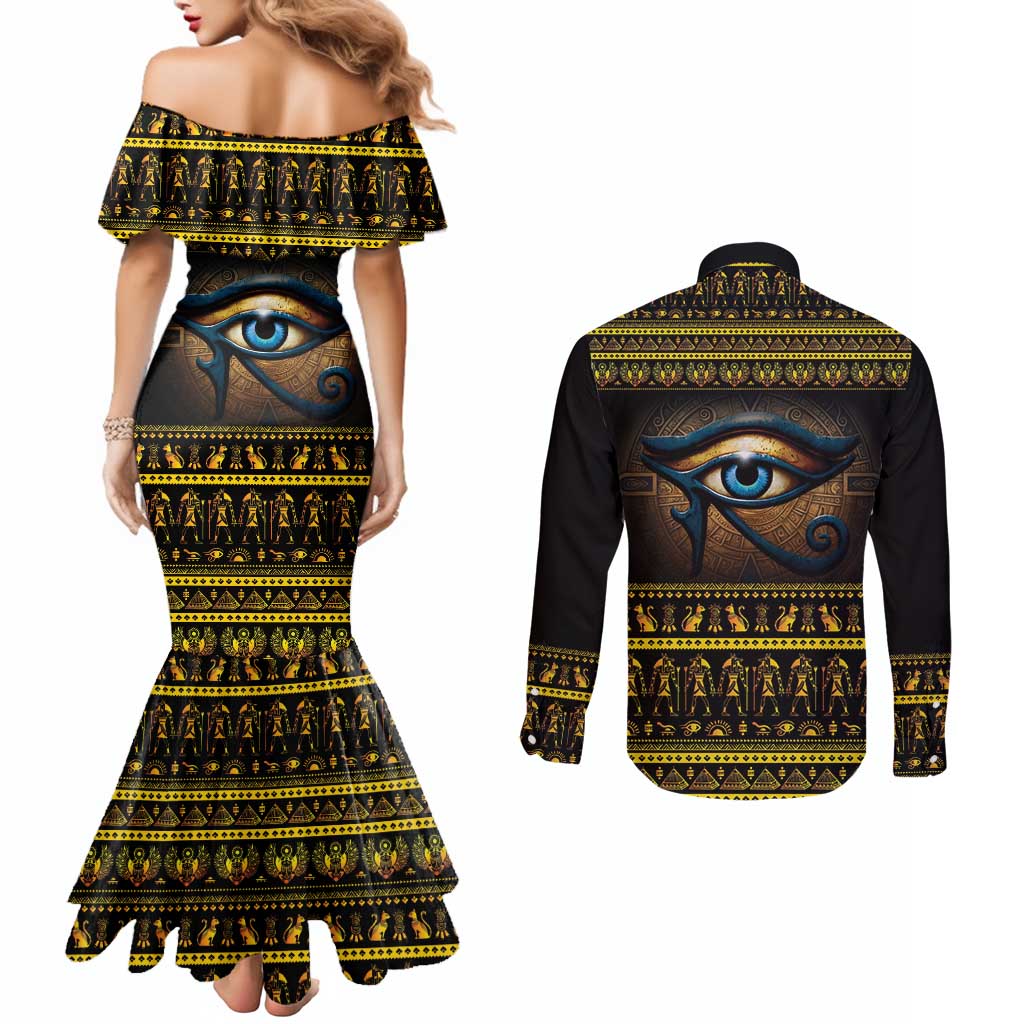 Ancient Egypt Eye Of Ra Couples Matching Mermaid Dress and Long Sleeve Button Shirt Sun To The Egyptians