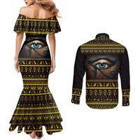 Ancient Egypt Eye Of Ra Couples Matching Mermaid Dress and Long Sleeve Button Shirt Sun To The Egyptians