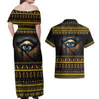 Ancient Egypt Eye Of Ra Couples Matching Off Shoulder Maxi Dress and Hawaiian Shirt Sun To The Egyptians - Wonder Print Shop